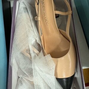 Nude Slingback Pumps with Black Cap Toe